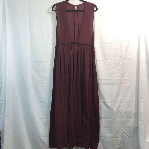 INTIMATELY FREE PEOPLE Sz XS Maroon Red Short-Sleeve Sheer Maxi Dress; Preloved - Picture 1 of 7